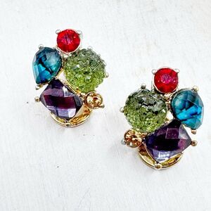 Napier Cluster Clip On Earrings Colorful Spring Mixed Shape Stones Tutti  Frutti